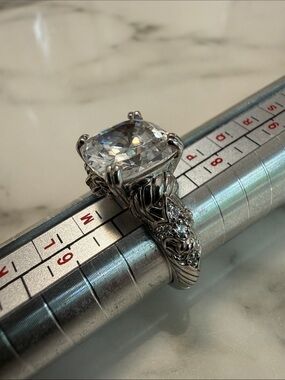 Judith Ripka Sterling silver cocktail ring with cushion-cut CZ, size 7